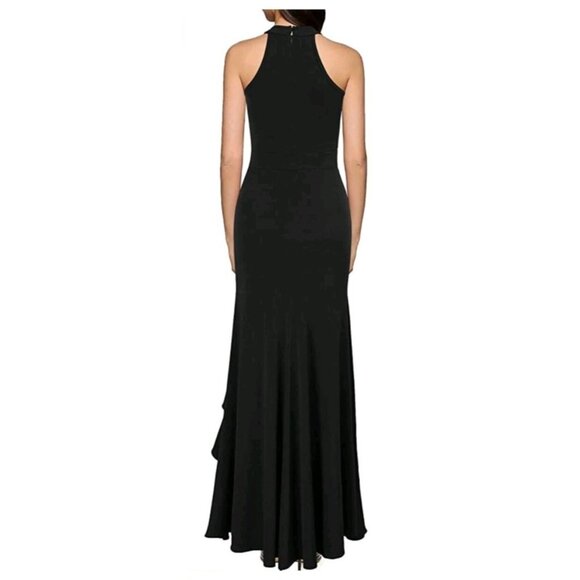 Elegant XXL Womens Black Formal Mermaid Sleeveless Halter Maxi Dress Ruffle - Picture 2 of 12